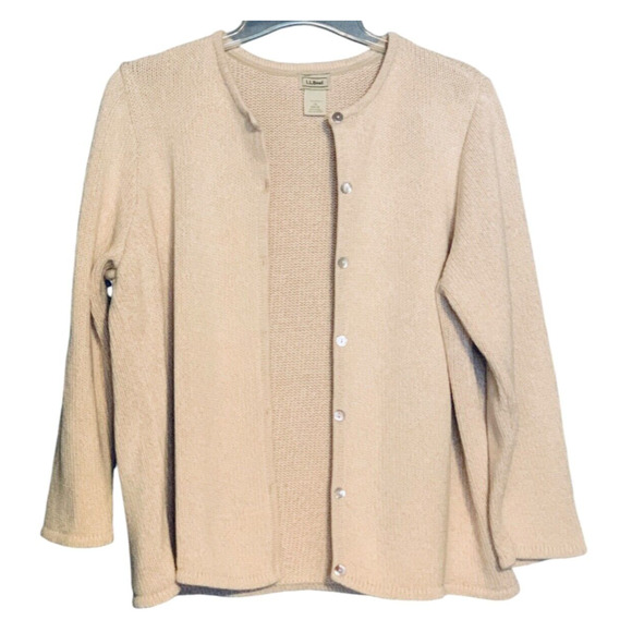 Vintage L.L. Bean Cardigan Sweater Plus Size 1X Oatmeal Heavyweight Cabin Cotton - Picture 2 of 9